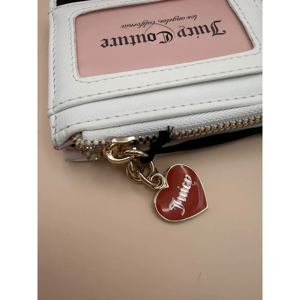 Juicy Couture Sweet Juicy L-Zip Card Case Wallet Black Velour Strawberry‎ NEW